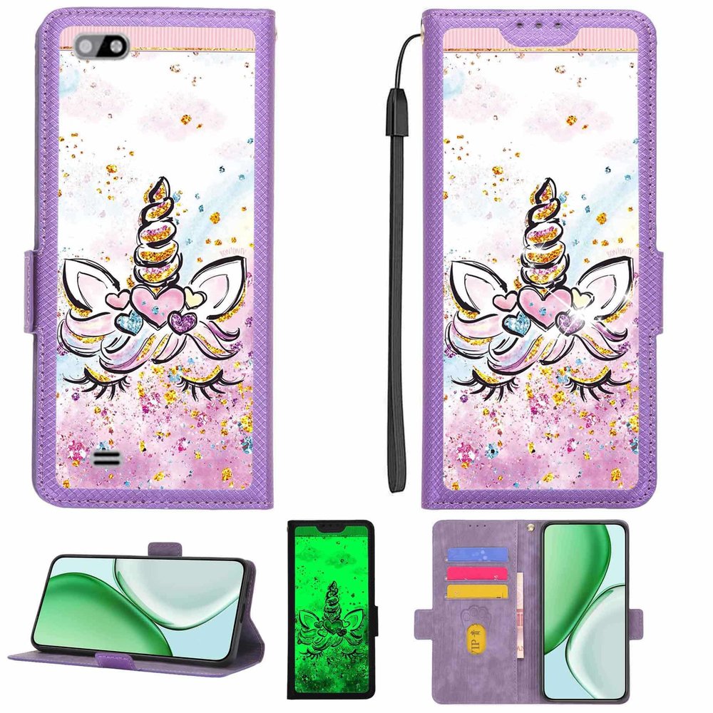Kinetijy Case for Aspera Jazz with 9H HD Screen Protector, RFID Blocking, Gold Glitter & Glow