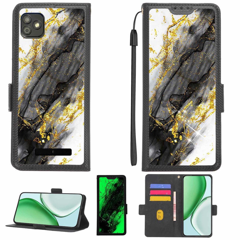 Aroepurt Case Compatible with Sky Devices Prestige X1, Gold Glitter & Glow, with 9H HD Screen Protector