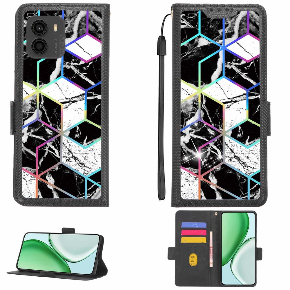 Aroepurt Case Compatible with AGM Note Z1, Folding Phone Case with 9H HD Screen Protector, RFID Blocking and Refraction Effect, LPT-HS