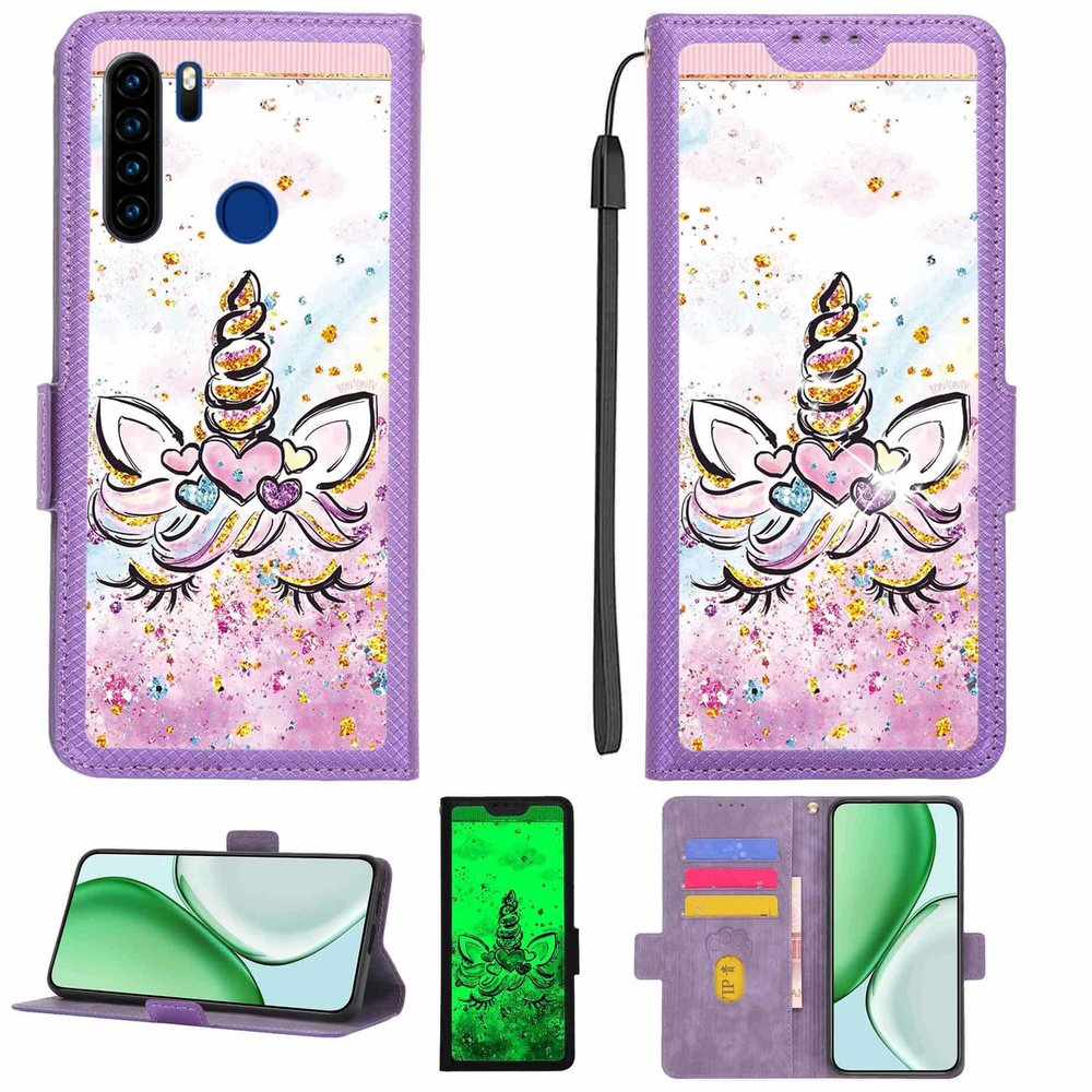Kinetijy Case for Blackview A80 PRO with 9H HD Screen Protector, RFID Blocking, Gold Glitter and Glow
