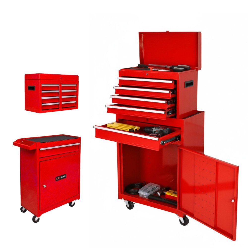 ELIHGTBY Professional 5-Drawer Rolling Tool Cabinet, Red