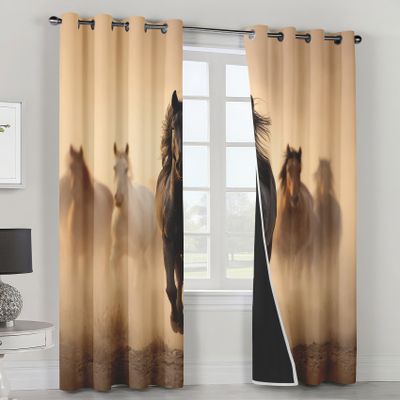 Horse-Pattern Blackout Curtains with Grommets, 2-Piece Set, 166 x 75 cm