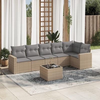 Teenpull 7-Piece Beige PE Rattan Garden Sofa Set