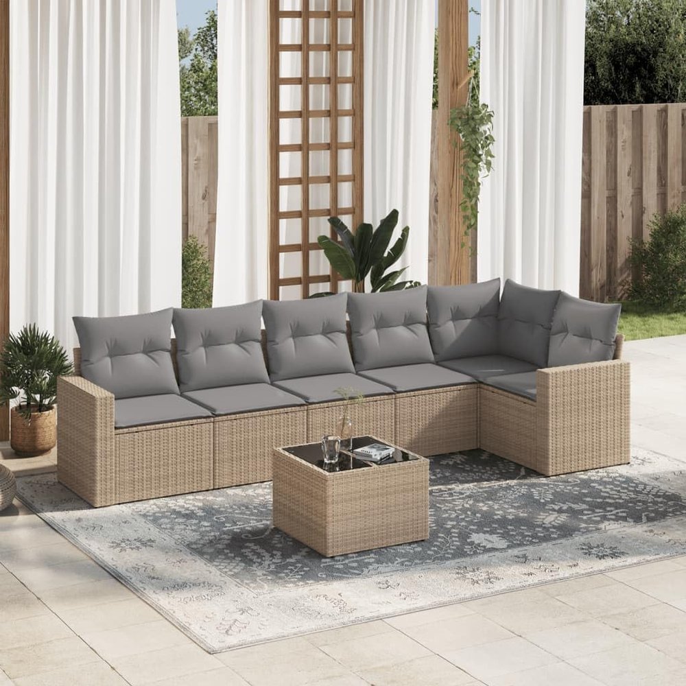 Teenpull 7-Piece Beige PE Rattan Garden Sofa Set