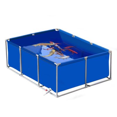Large Outdoor Fish Holding Tank, Above-Ground Canvas Pool with Steel Frame for Koi Breeding, Easy-to-Assemble Fish Aquarium, 2 x 1.5 x 0.7 m (Blue)