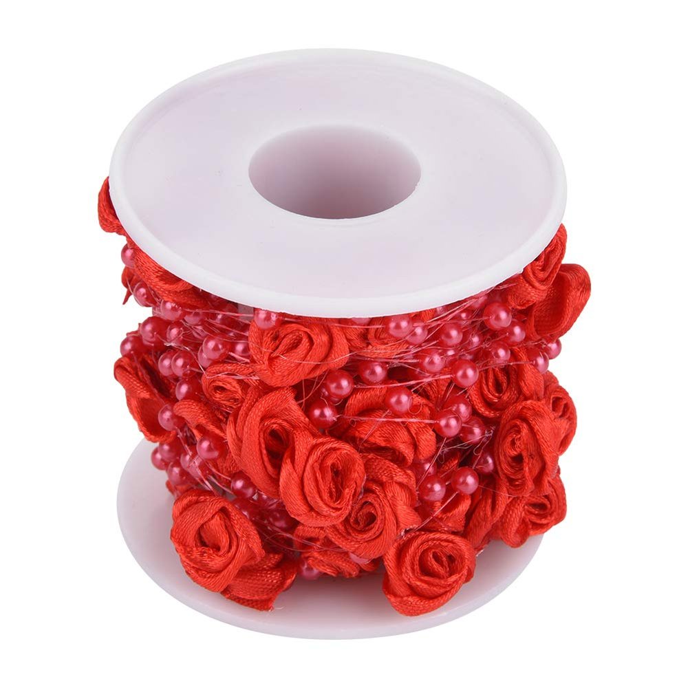10 m Pearl Garland String, ABS Imitation Beads, Red