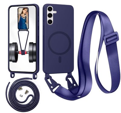 Belzsxy Magnetic Phone Case with Lanyard for Samsung Galaxy A14/A14 5G, MagSafe Compatible, Dark Blue