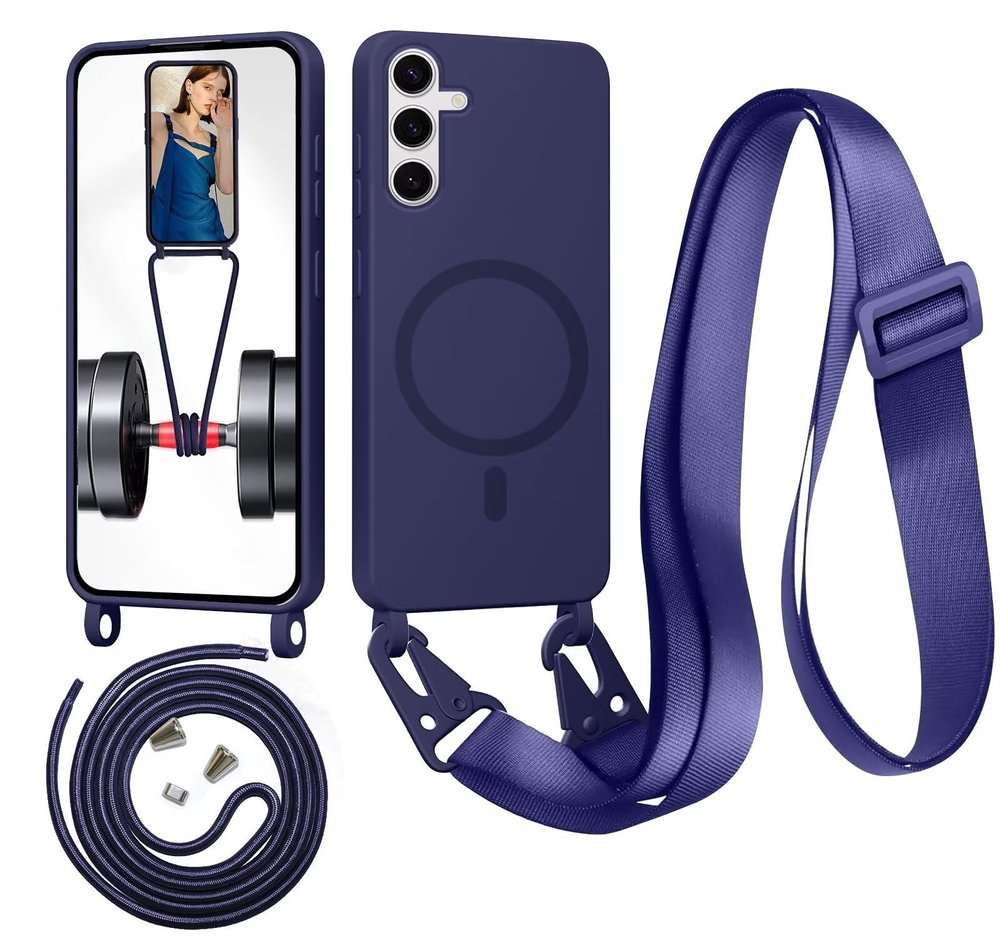 Belzsxy Magnetic Phone Case with Lanyard for Samsung Galaxy A14/A14 5G, MagSafe Compatible, Dark Blue