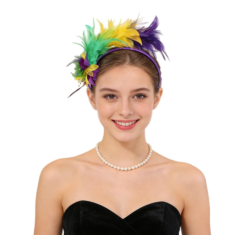 Richaa Colorful Feather Headband for Women, 1920s Fascinator with Artificial Flowers