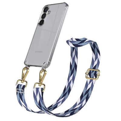 EAZY CASE Phone Lanyard – Adjustable Strap Compatible with Galaxy S25, Shoulder Strap, Phone Cord with Silicone Case, Crossbody Pouch, Blue Mix Gold