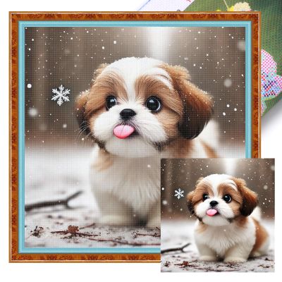 Aukojoy Shih Tzu Full 11CT Stamped Cross-Stitch Kit, 40 x 40 cm, for Adult Home Decor