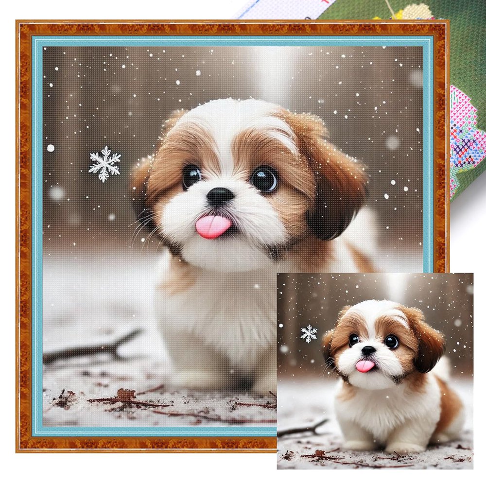 Aukojoy Shih Tzu Full 11CT Stamped Cross-Stitch Kit, 40 x 40 cm, for Adult Home Decor