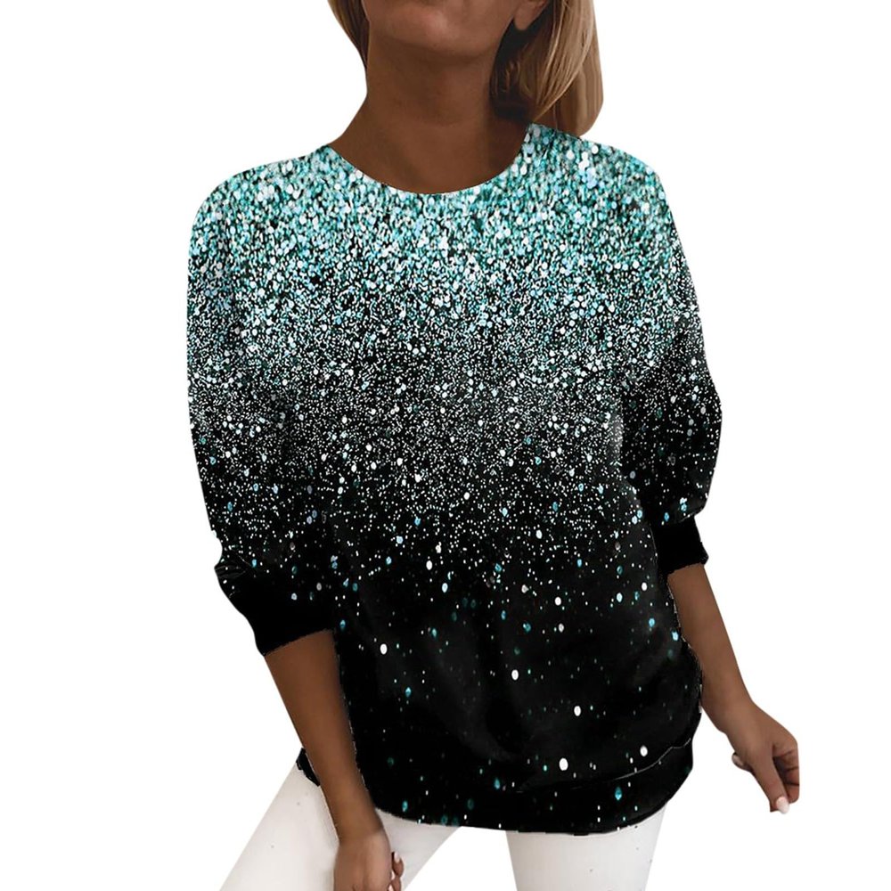 Women's Glitter Sequin Party Top with 3/4 Sleeves