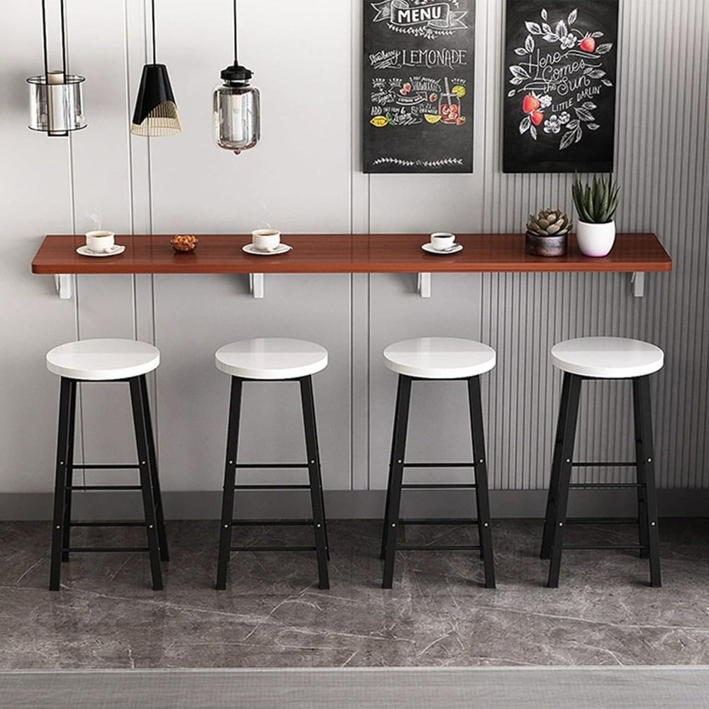 Space-Saving Wall-Mounted Folding Dining Table with Teak Finish