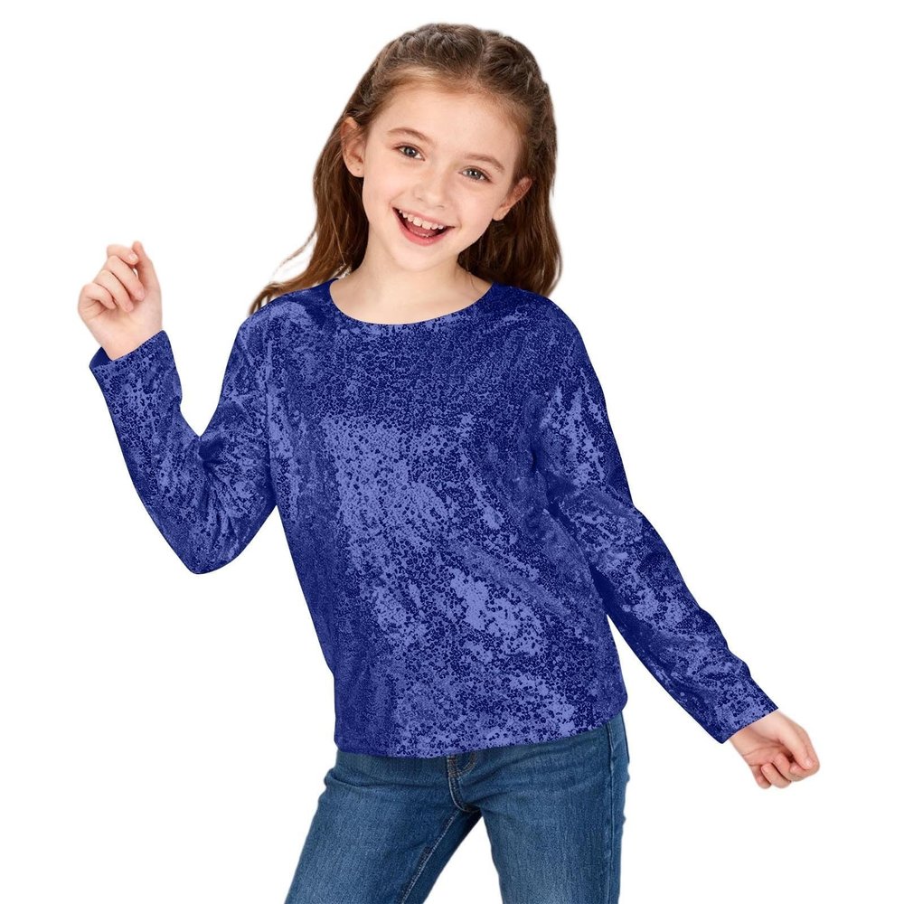 Girls' Glitter Sequin Long-Sleeve Top