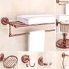 FBSHAD Solid Brass Bathroom Accessory Set with Robe Hook, Paper Holder, Towel Ring, Soap Dispenser, and Rose Gold Towel Rack view 2
