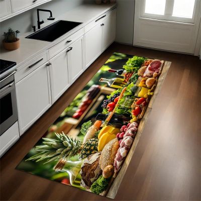 Green Fruit & Vegetable Kitchen Runner Rug, 60 x 120 cm