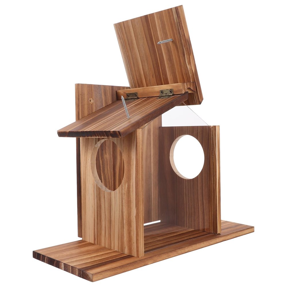 Wooden Squirrel Feeder House for Outdoors, Garden, and Trees