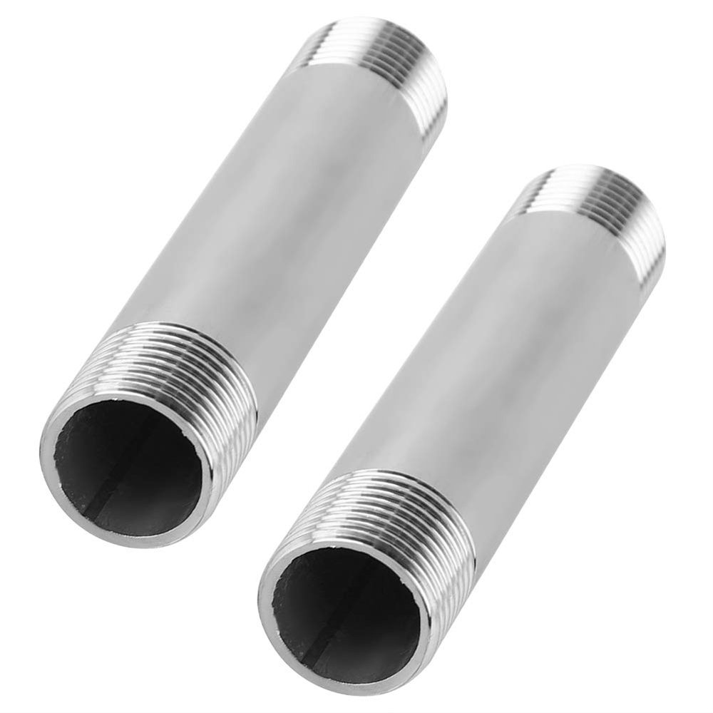 ZJchao 2-Piece Stainless Steel Threaded Pipe Nipples, Same Diameter, for Plumbing Fixtures (4-Point Additional Threaded Extension Rod, 10 cm)