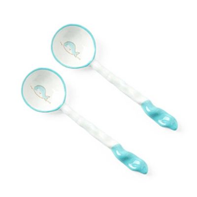 ALMLNLL Ceramic Soup Spoons, 2-Piece Set, Blue Whale, 16.5 cm (6 in.)