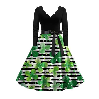 Women's St. Patrick's Day Green Shamrock Swing A-Line Dress