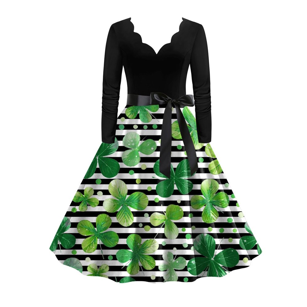 Women's St. Patrick's Day Green Shamrock Swing A-Line Dress