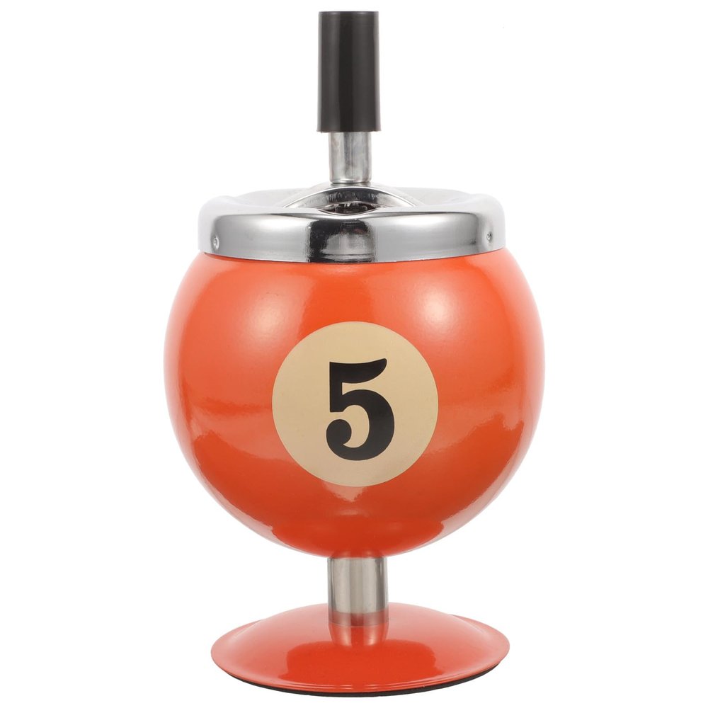 Automatic Billiard-Shaped Metal Ashtray with Lid