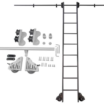 Heavy-Duty Sliding Ladder Hardware Kit, 100–600 cm Rails, Floor Wheels, Ladder Not Included