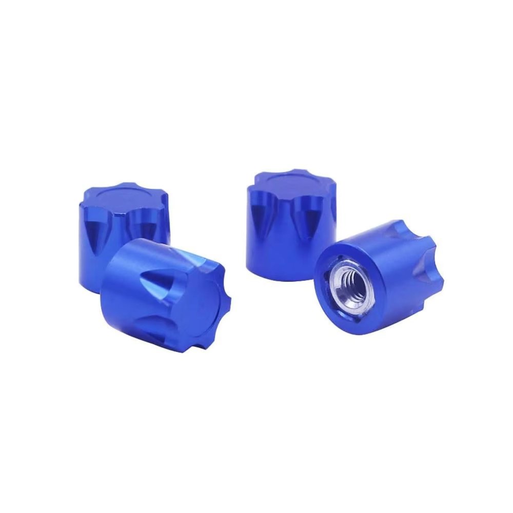 4-Piece CNC Aluminum Alloy M4 Wheel Nut Caps for Traxxas TRX-4, TRX-6, SCX10, Slash, D90 and D110 1/10 RC Crawlers, Blue