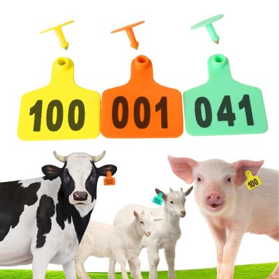 Livestock Ear Tags, 100-Pack, Goat Ear Tags, Durable TPU Plastic, 1.9 x 1.5 in, Numbered 001–1000, for Sheep, Cattle, Pigs (Orange, 701–800)