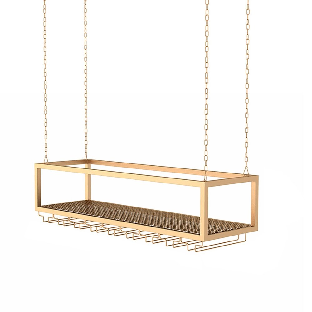 Ceiling-Mounted Wine Rack with Hanging Glass Holder