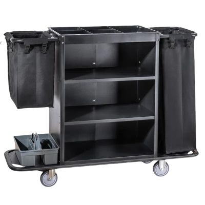 Multifunctional 3-Tier Hotel Service Cart with Fabric Bag, Quiet-Rolling Wheels, Black, 55.1 x 17.7 x 43.7 in
