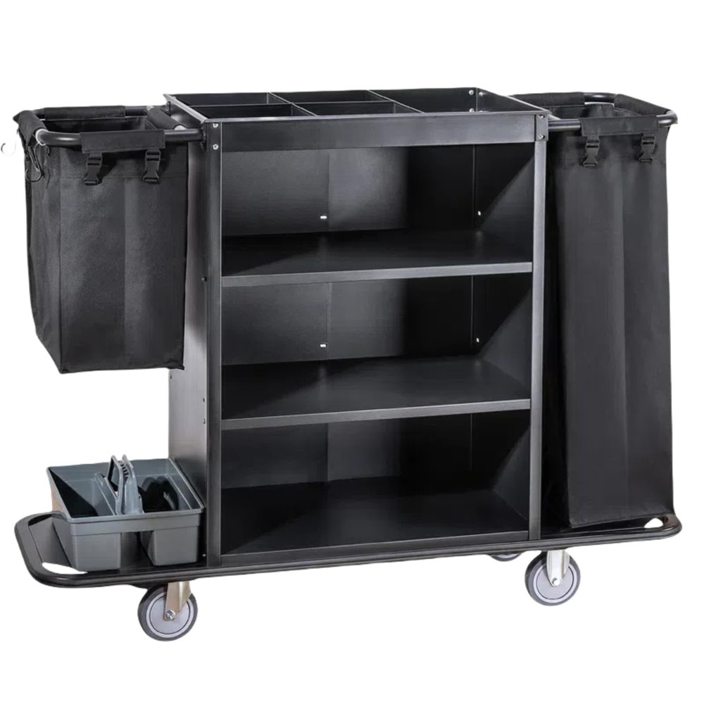 Multifunctional 3-Tier Hotel Service Cart with Fabric Bag, Quiet-Rolling Wheels, Black, 55.1 x 17.7 x 43.7 in