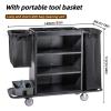 Multifunctional 3-Tier Hotel Service Cart with Fabric Bag, Quiet-Rolling Wheels, Black, 55.1 x 17.7 x 43.7 in view 2