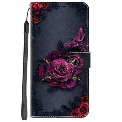 YKTO Samsung Galaxy S24 Ultra PU Leather Wallet Flip Case, Diagonal Rose