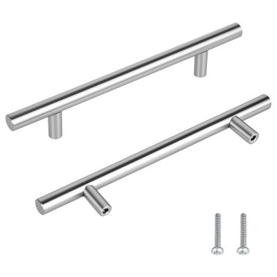 YYTECH 10-Pack Stainless Steel Cabinet Handles, Round T-Bar Pulls, Silver, 12 x 128 x 220 mm