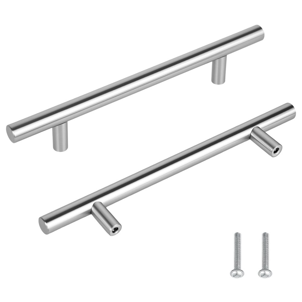 YYTECH 10-Pack Stainless Steel Cabinet Handles, Round T-Bar Pulls, Silver, 12 x 128 x 220 mm