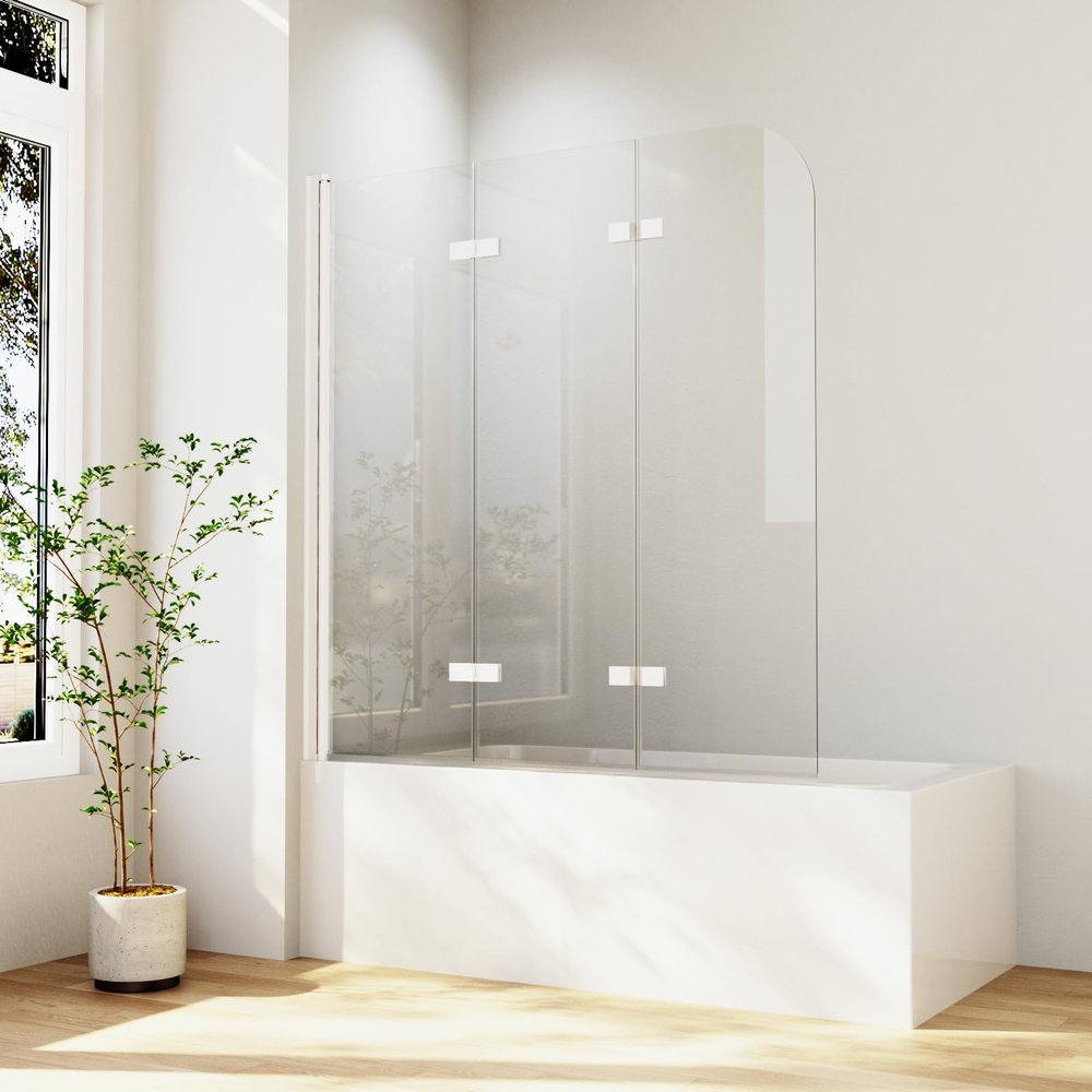 3-Panel Folding Bathtub Shower Screen 120 x 140 cm, White