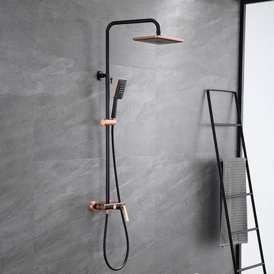 LISHEUK Luxury Shower Set in Rose Gold and Black with Brass Diverter Mixer, Rain Showerhead, Hot and Cold Water Control, Wall-Mounted Bathroom Shower System