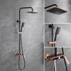 LISHEUK Luxury Shower Set in Rose Gold and Black with Brass Diverter Mixer, Rain Showerhead, Hot and Cold Water Control, Wall-Mounted Bathroom Shower System view 2