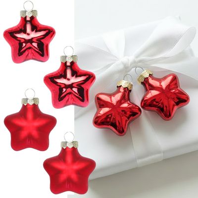 Mini Glass Christmas Bauble Gift Tags, 8 Red Stars, 4 cm