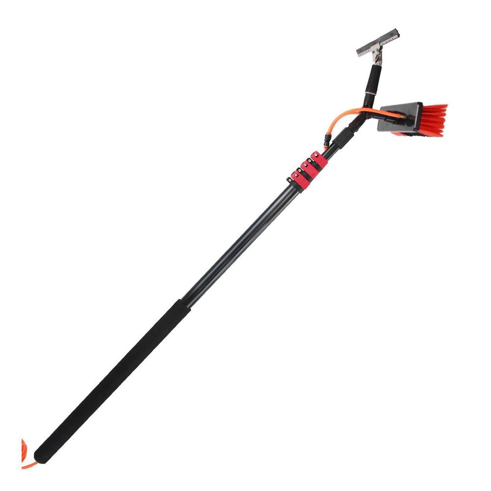 QIYFOZ Water-Fed Telescopic Window Cleaning Pole, 3.6 m, 180° Rotating Brush Head with Squeegee