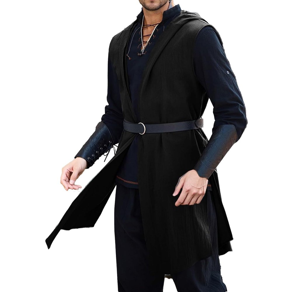 Elegant Sleeveless Cosplay-Style Vest for Festivals and Halloween (Black, XXL)