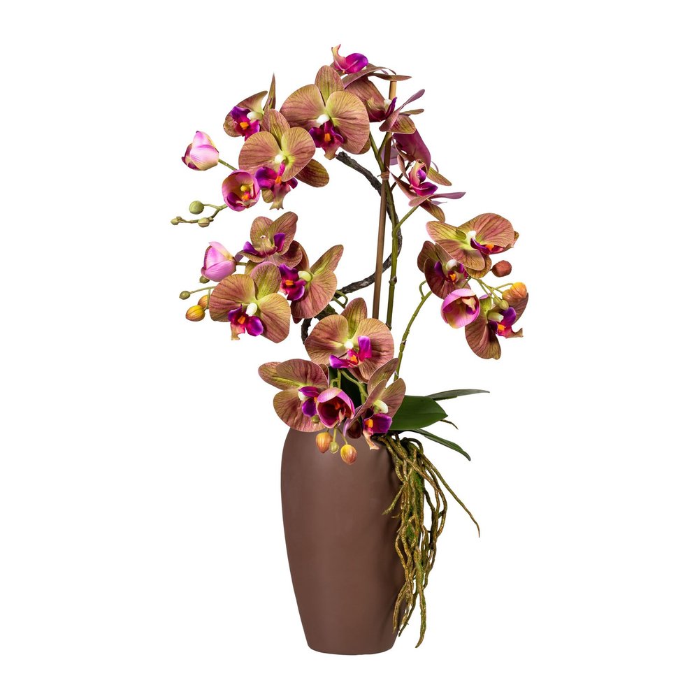 KOPU Artificial Orchid, 70 cm, Purple, in Brown Vase – Phalaenopsis