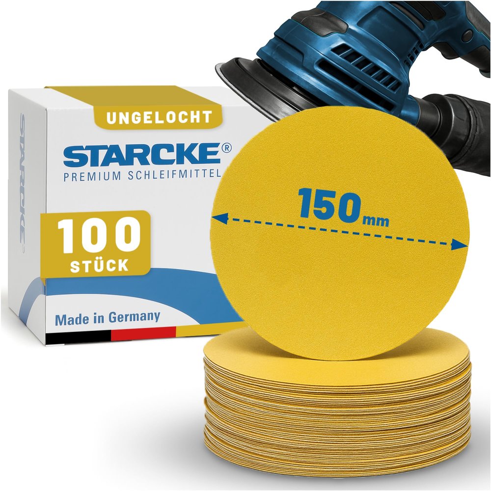STARCKE 150 mm Hook-and-Loop Sanding Discs, Unperforated, P120, 100-Pack