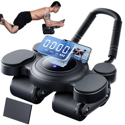 Ab Roller with Elbow Support, Time and Calorie Tracking, Automatic Rebound