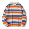 Men's Striped Oversized Crewneck Sweatshirt, Y2K Vintage Pullover view 2
