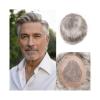 Men’s Human Hair Replacement #580 Gray, Breathable Fine Mono Top with NPU Perimeter view 2