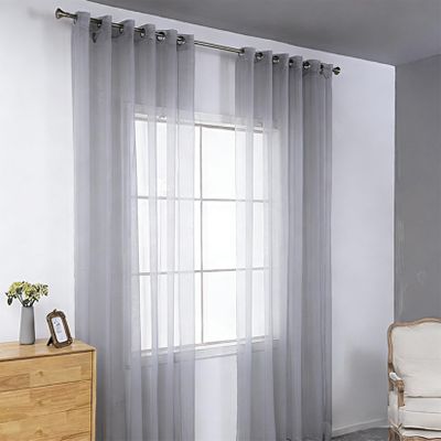 HOCEDO Tab-Top Curtains 60 x 50 cm, Lightweight and Airy, Light-Filtering Linen Look, Dark Gray
