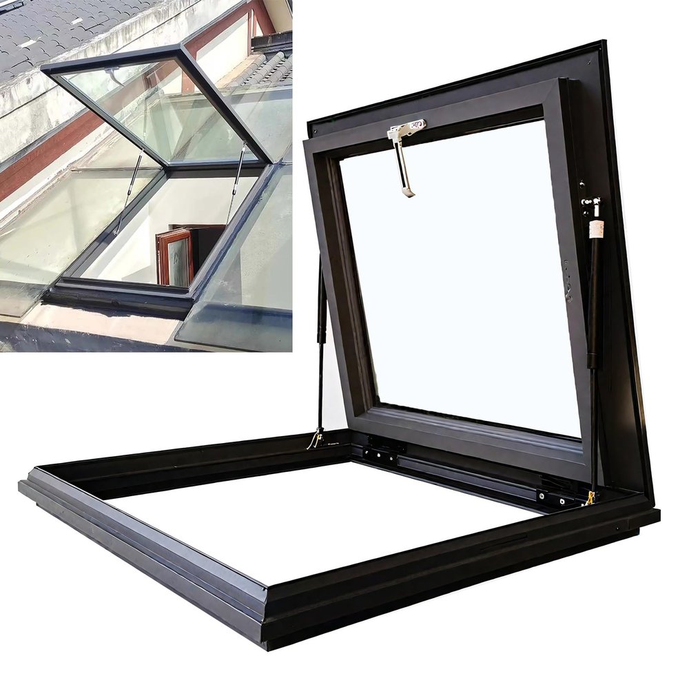 Large Double-Layer Roof Hatch with Tempered Glass, 78 x 78 cm